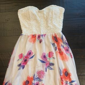 Strapless lace floral dress
